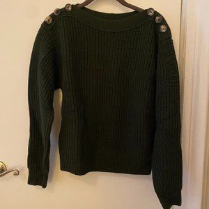 Aritzia Wilfred Green Merino Wool Sweater w/ Tortoiseshell Buttons